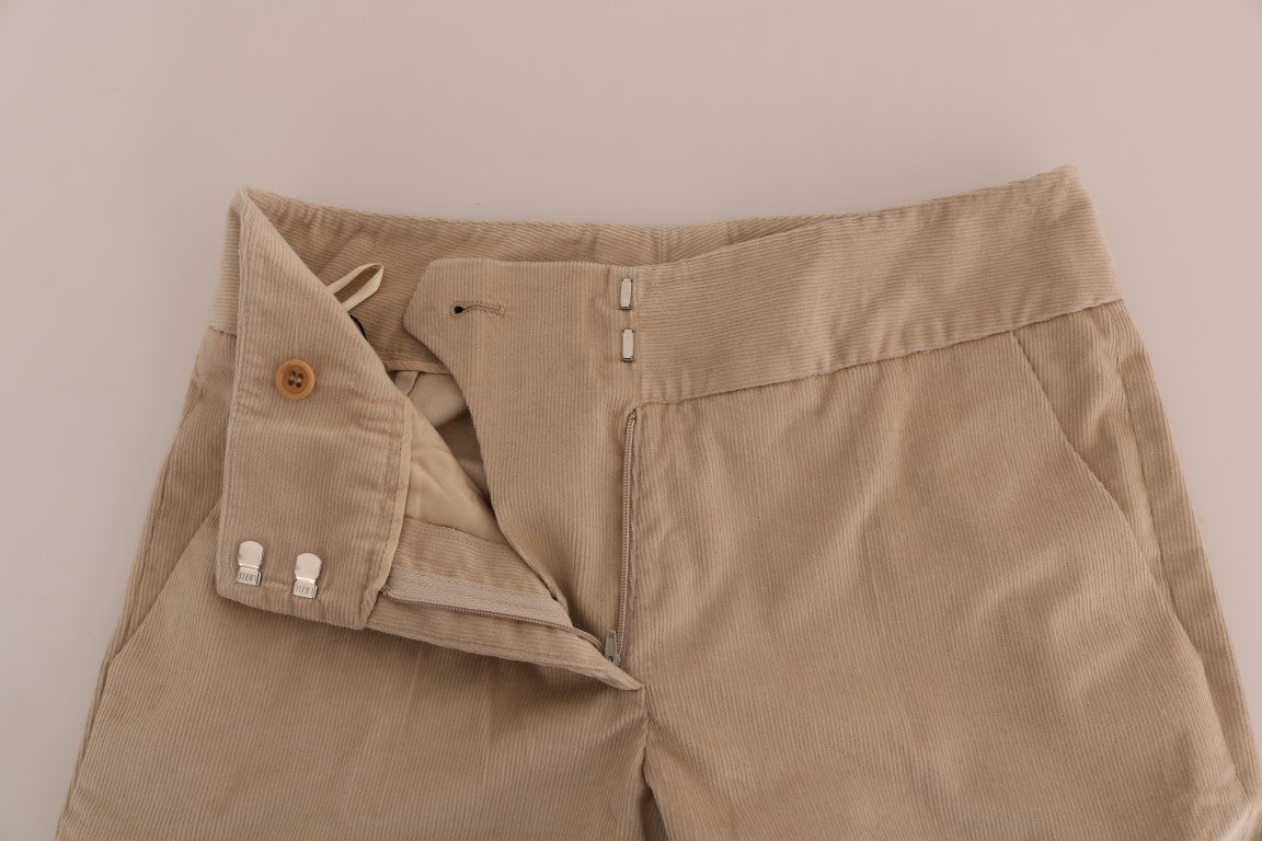 Tan cargo shorts with pockets and buttons
