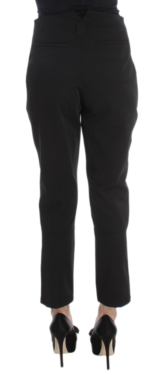 Pair of black trousers with a high waist and wide legs