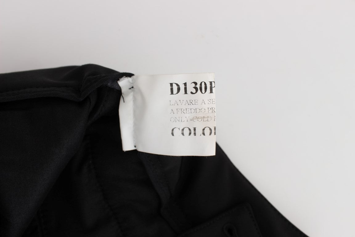 Black shirt with white label on sleeve
