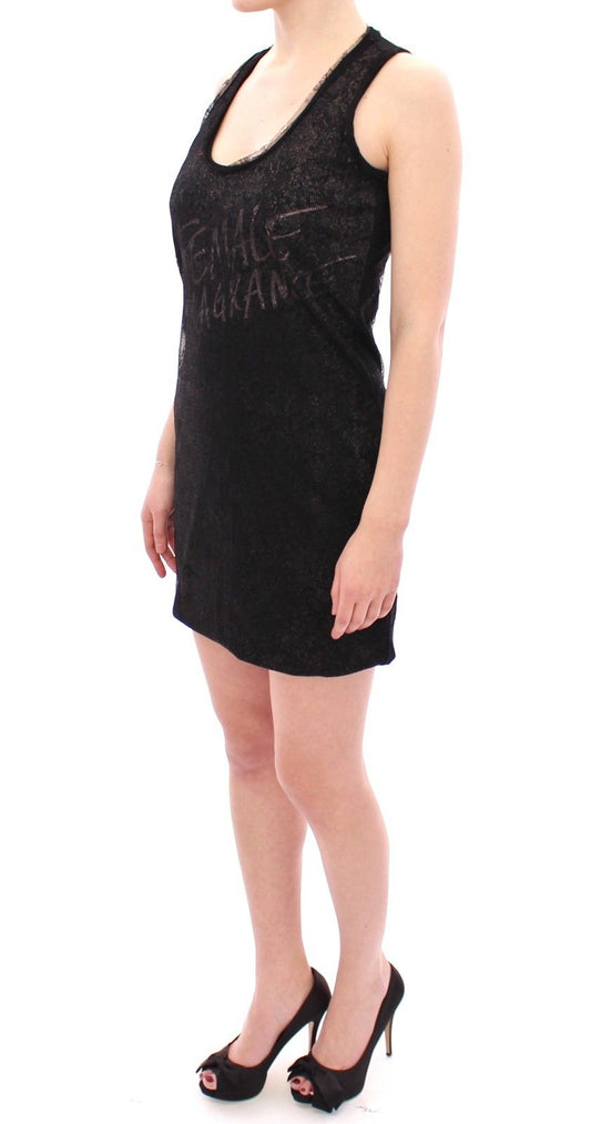 Black dress with short sleeves and high neckline