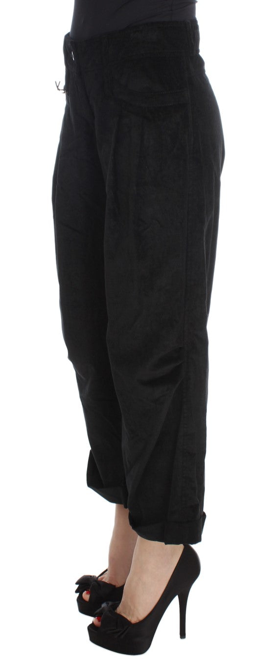 Pair of black pants with a high waist and wide legs