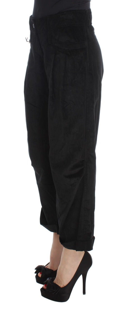 Pair of black pants with a high waist and wide legs