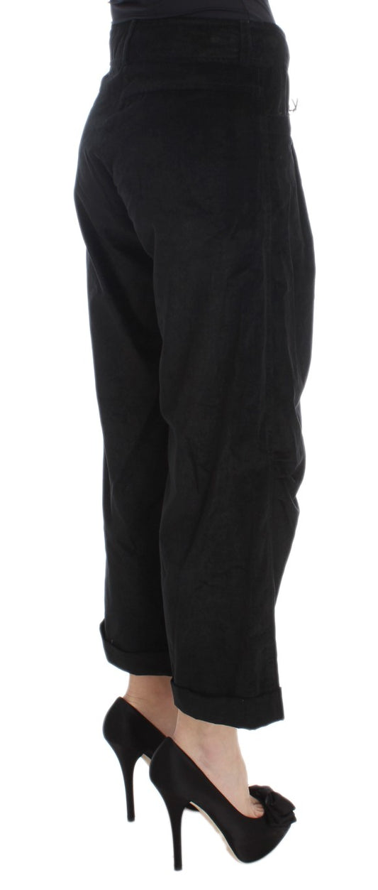 Pair of black pants with a high waist and wide legs
