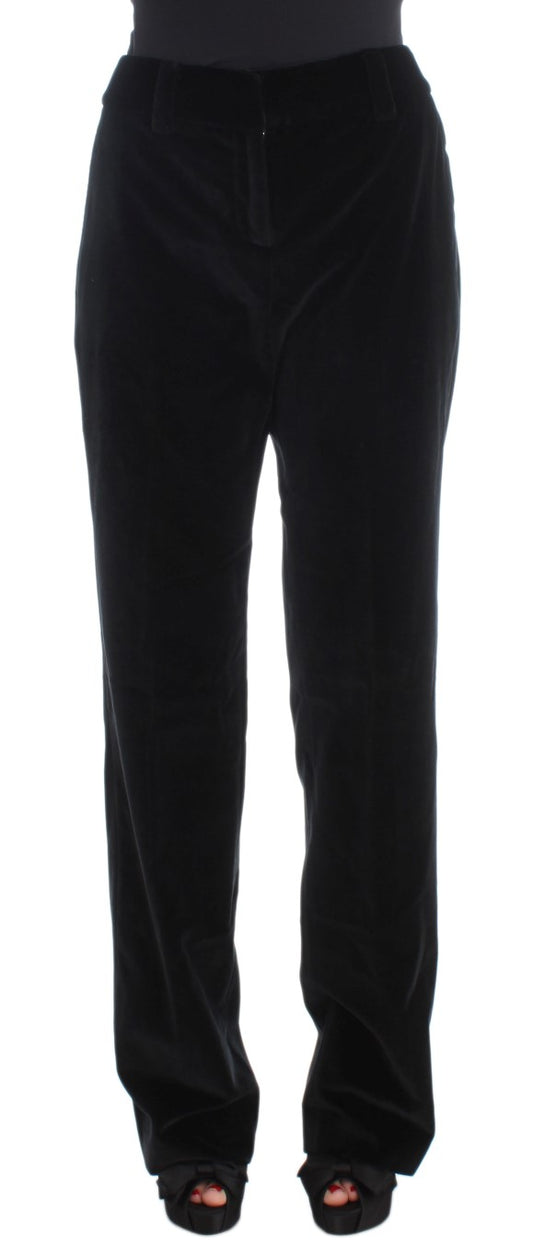 Black velvet pants with a high waist