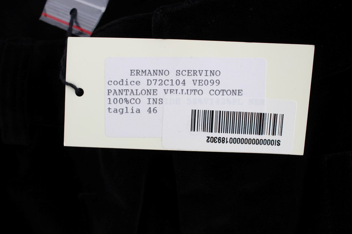 White tag on black background with barcode and product information