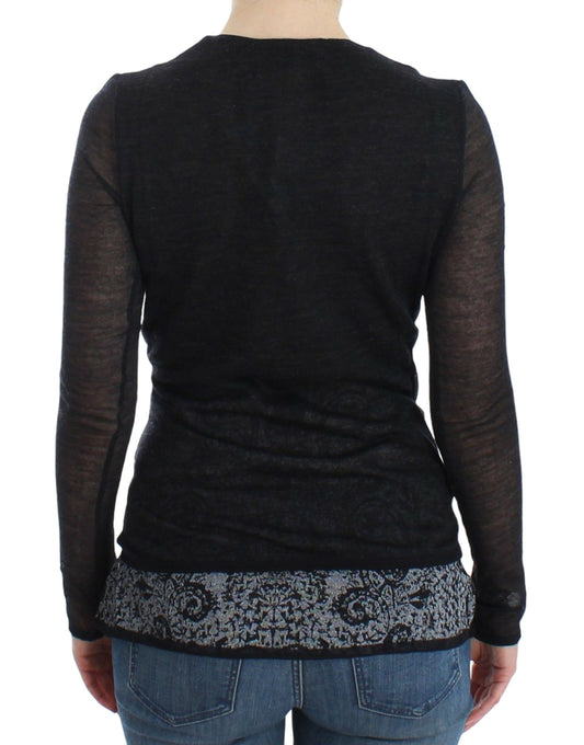 Black long sleeve top with lace detailing on back