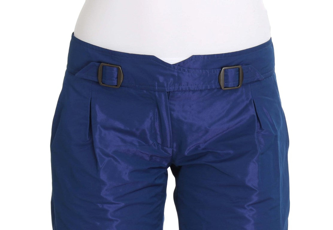 Blue velvet shorts with belt loops