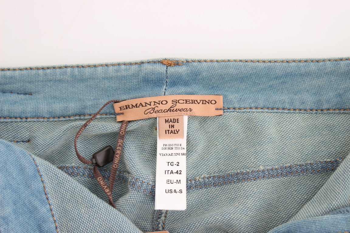 Blue denim jeans with tag inside waistband
