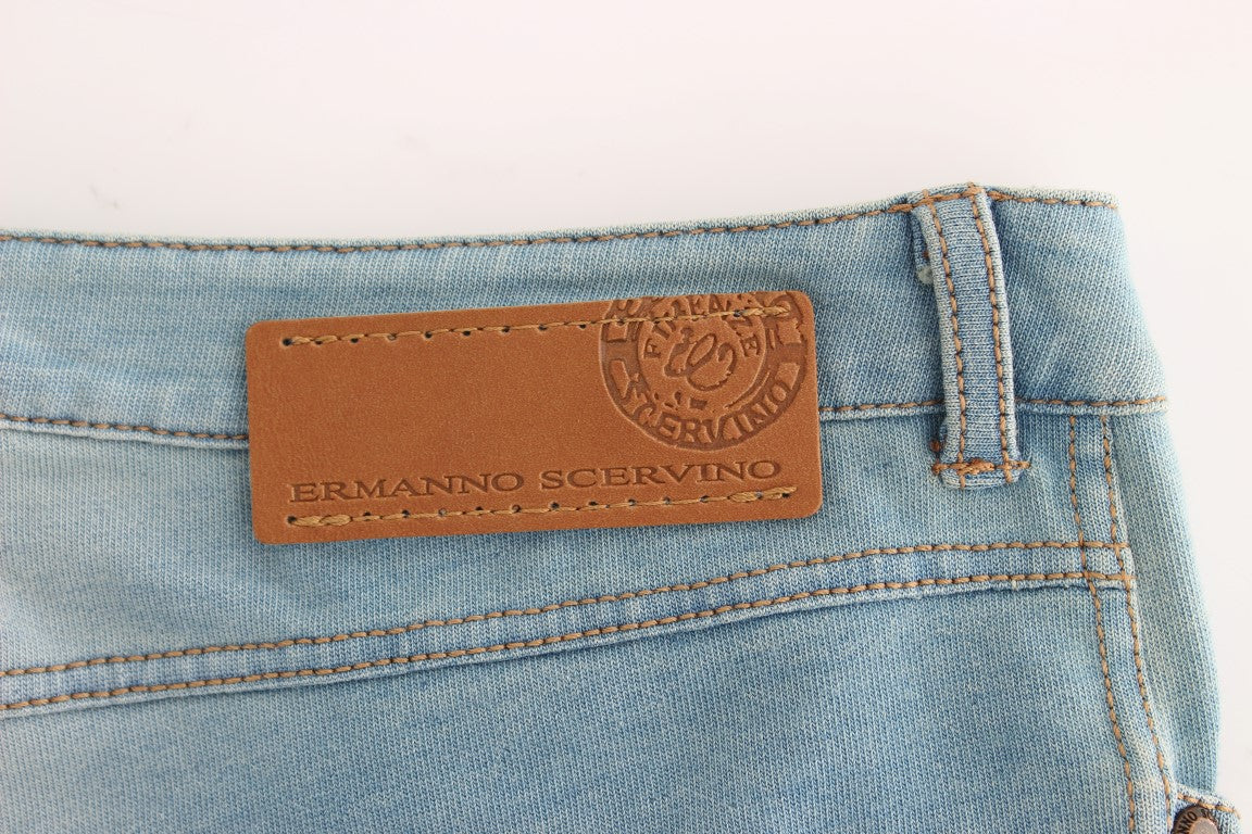 Pair of blue jeans with brown leather label