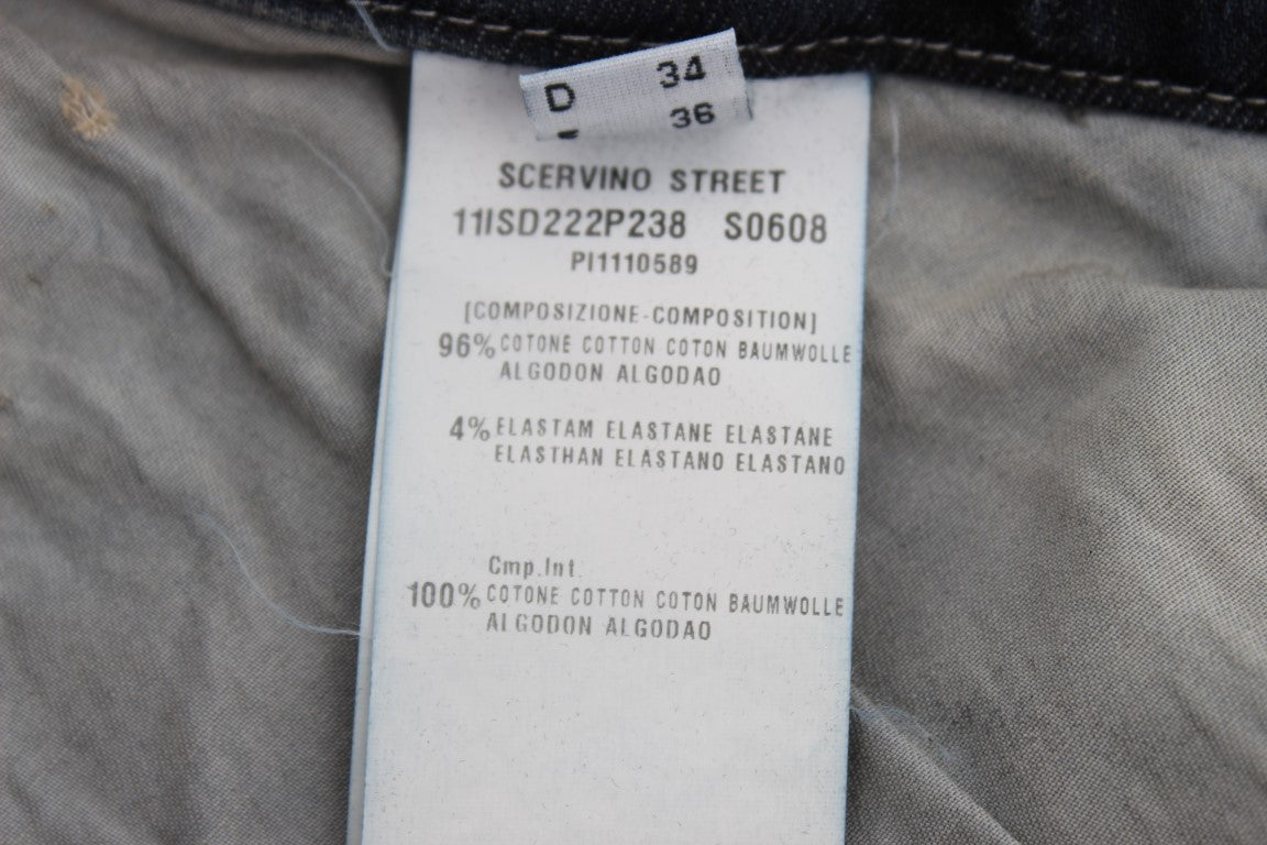 White tag on clothing with black lettering