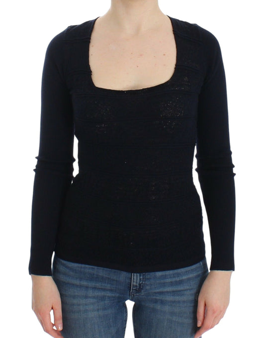 Black long sleeve top with scoop neckline