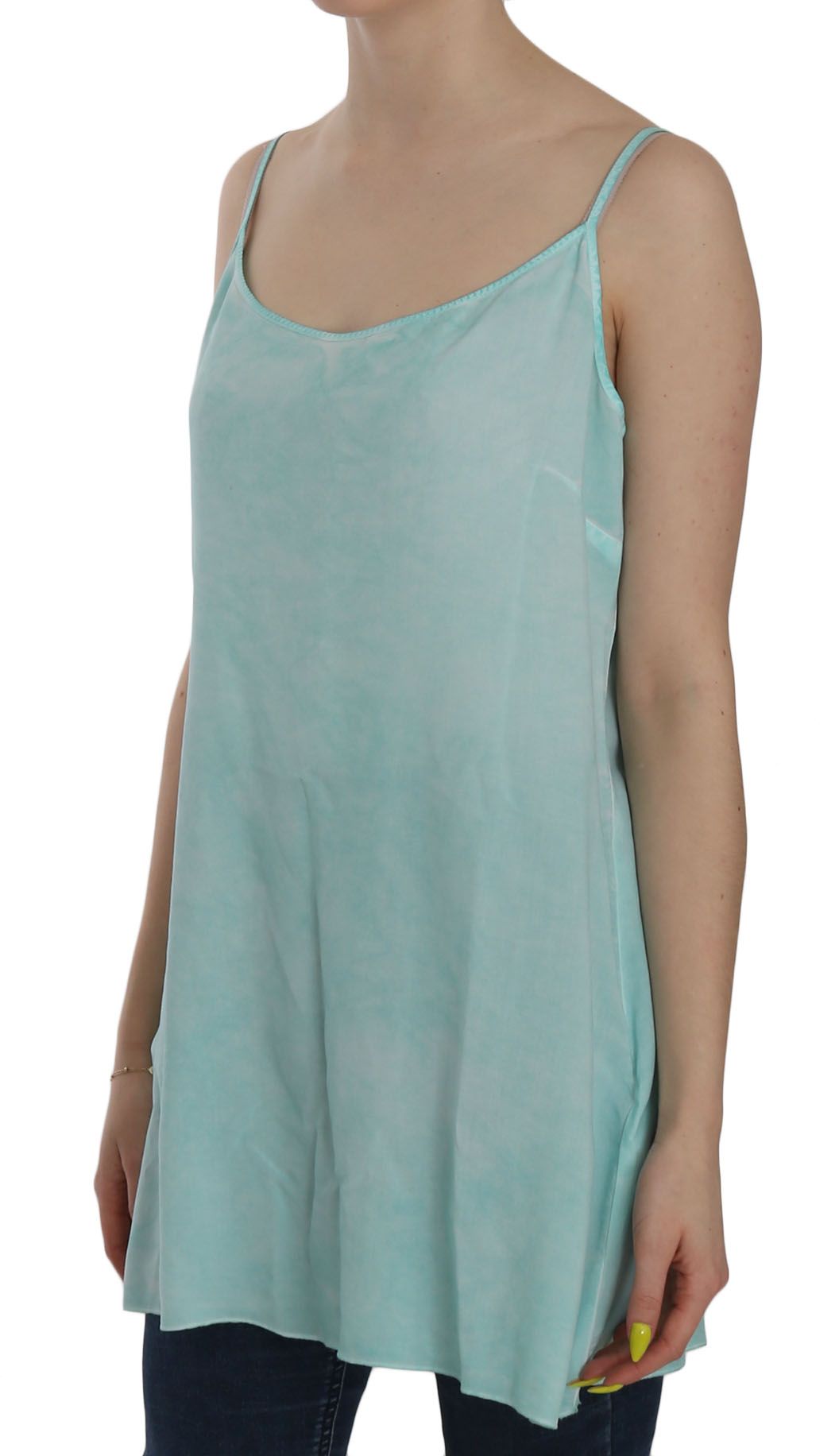 Light blue tank top on woman