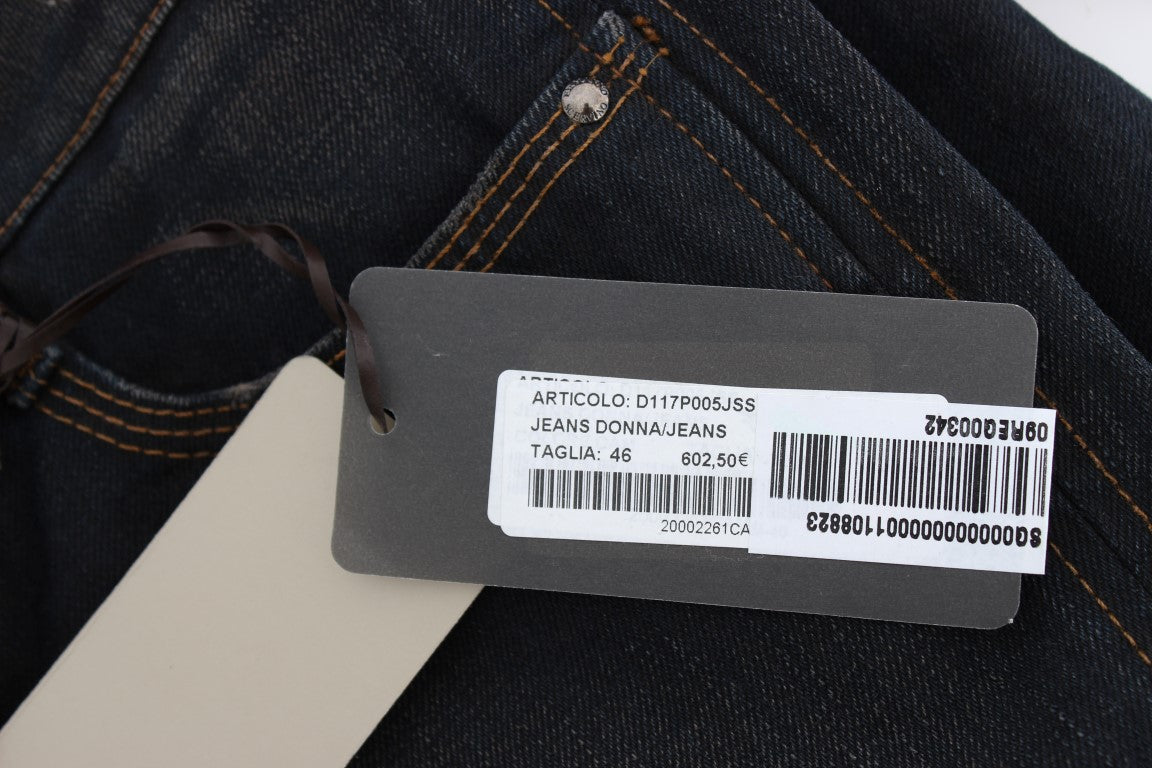 Pair of blue jeans with price tag attached to waistband
