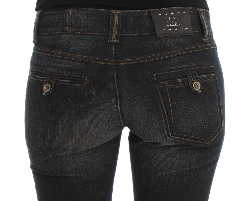Pair of blue jeans with black belt loops