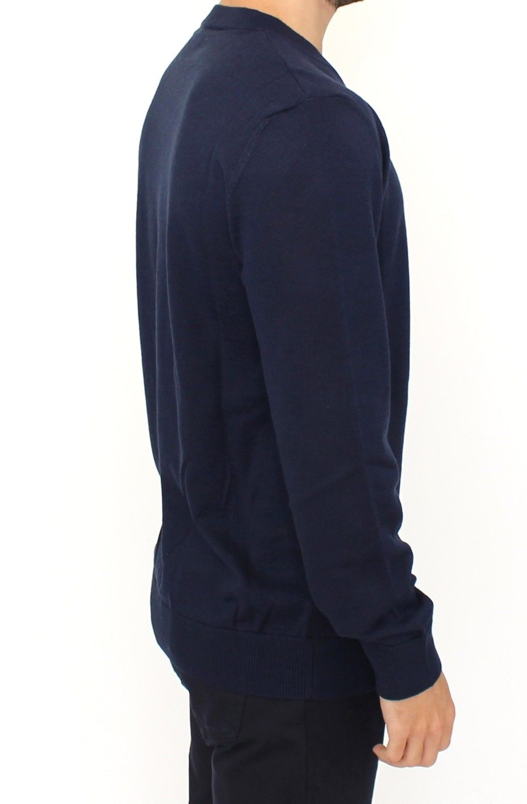 Navy blue long sleeve sweater on mannequin