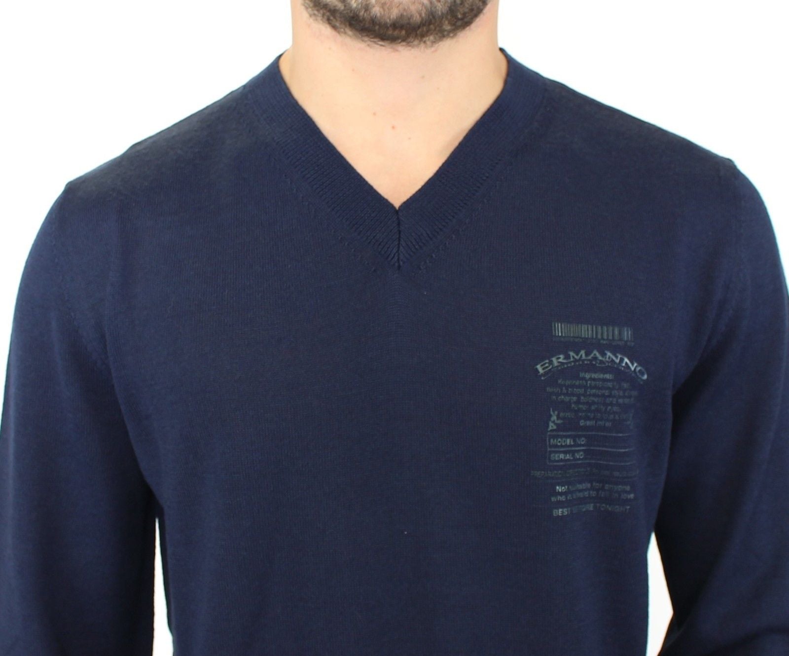 Navy blue sweater with a V-neckline