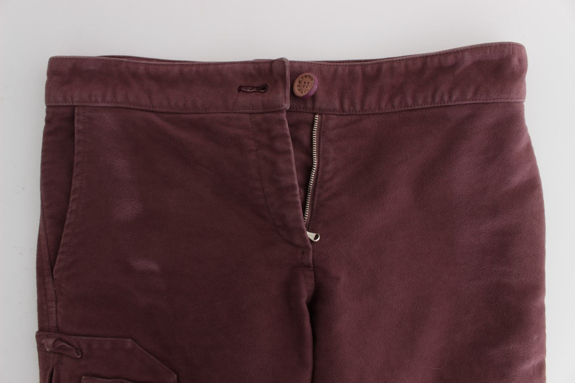 Pair of burgundy shorts with zippered front