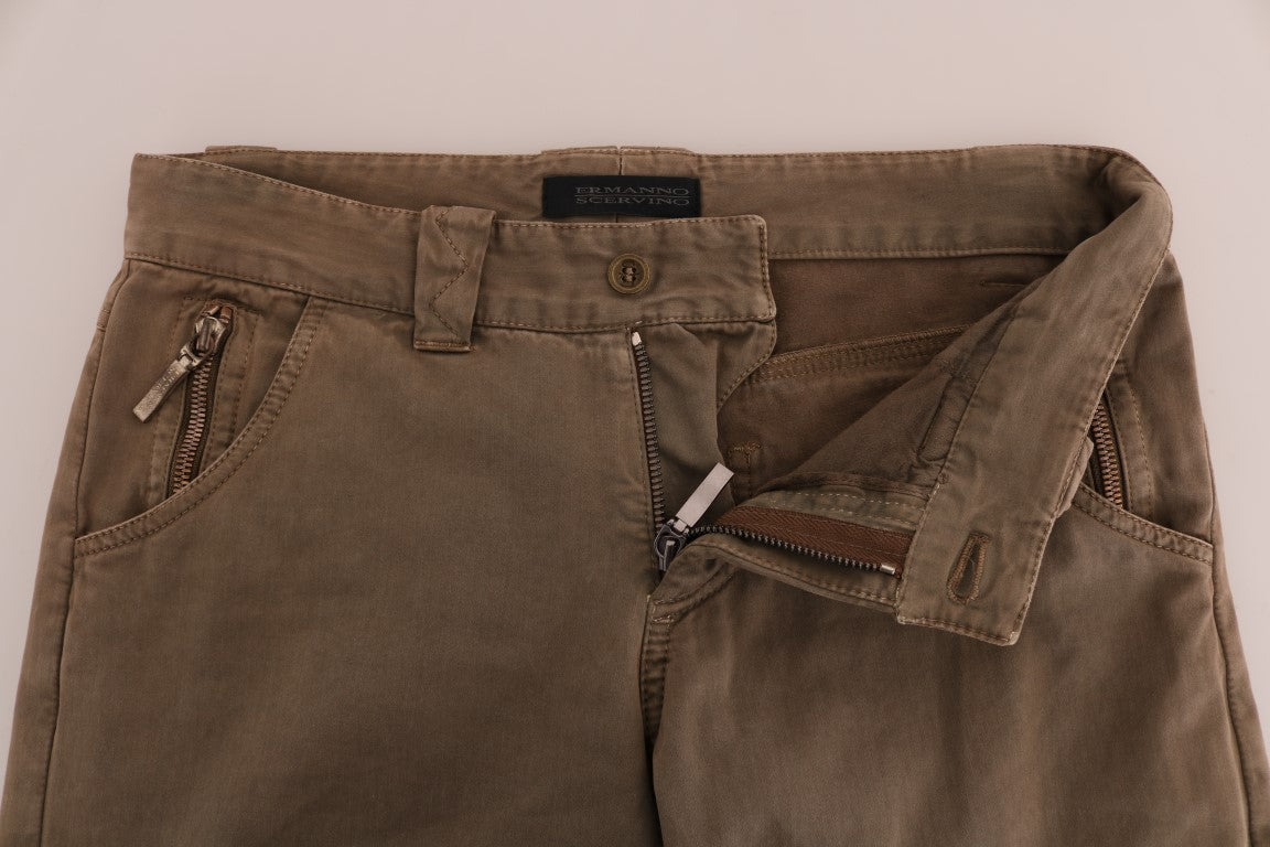 Pair of brown cargo pants with zippered pockets