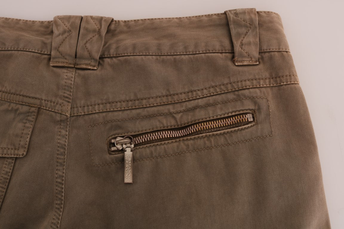 Pair of brown jeans with zipper on front