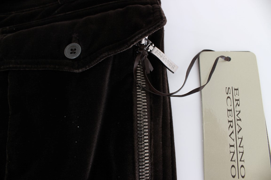 Brown velvet jacket with zippered front and tag attached to string