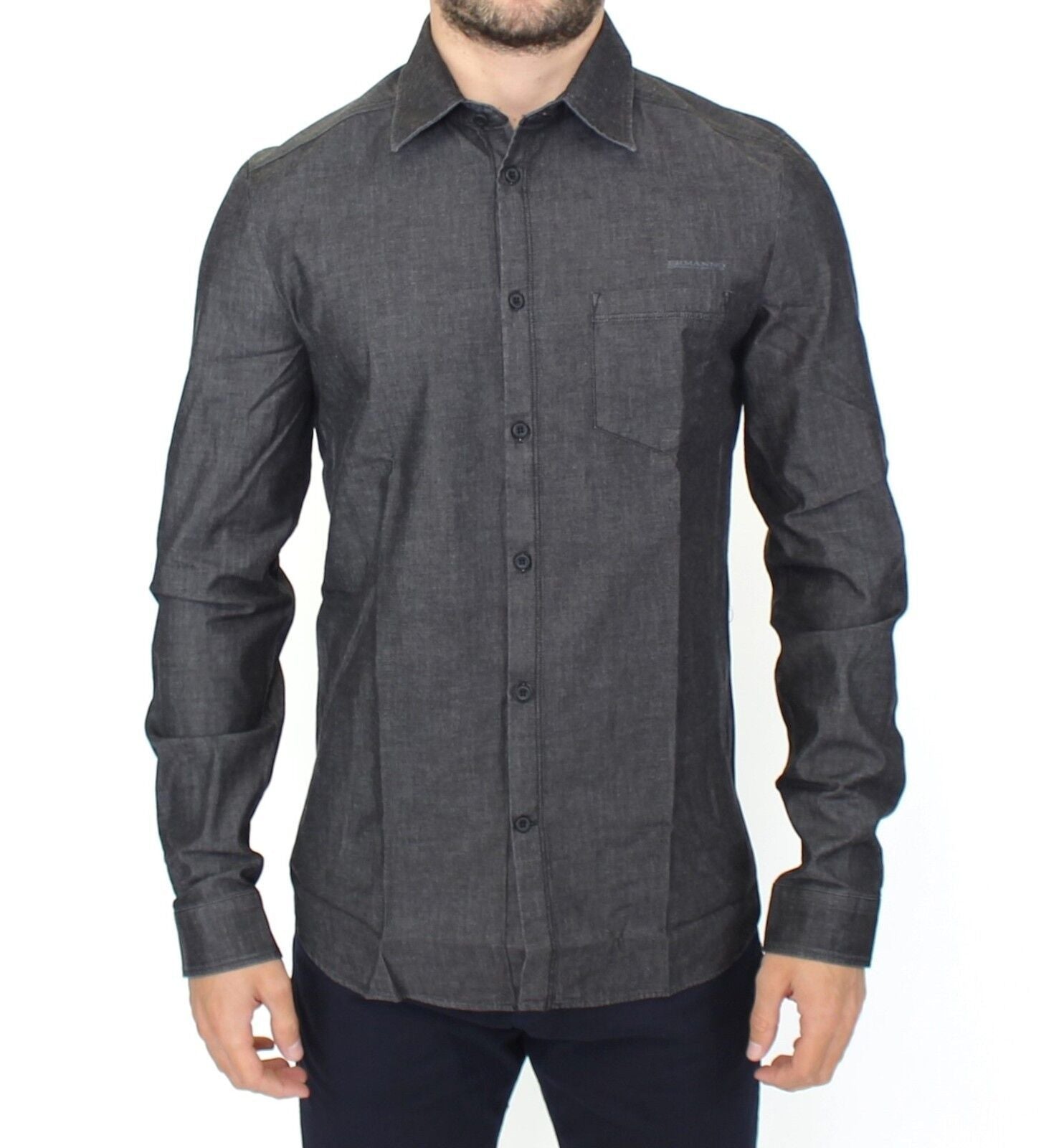 Long sleeve button down shirt in dark grey color