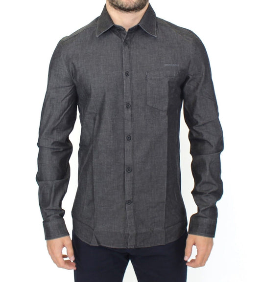 Long sleeve button down shirt in dark grey color