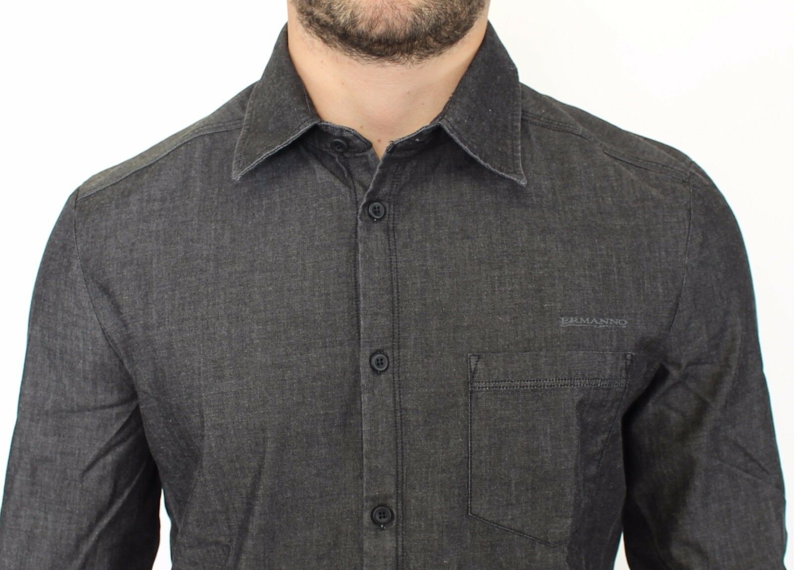 Men's denim shirt with buttoned front and pockets