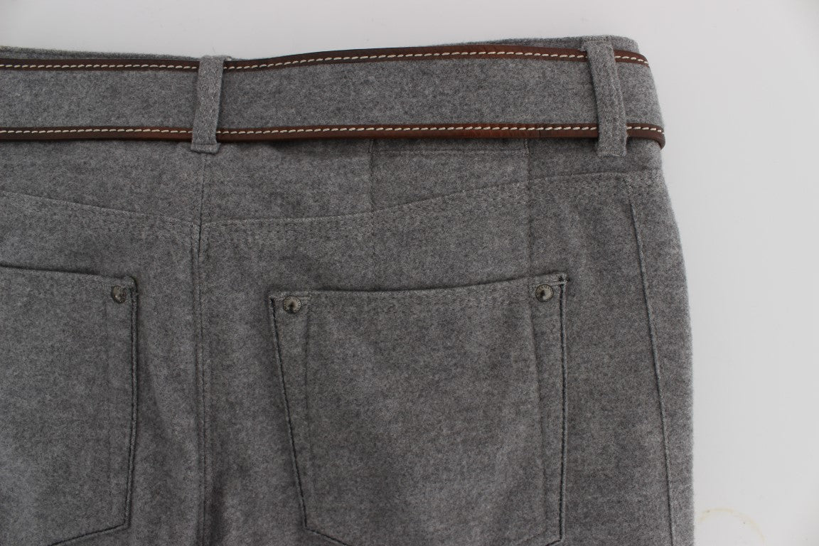 Pair of grey trousers with brown belt loops