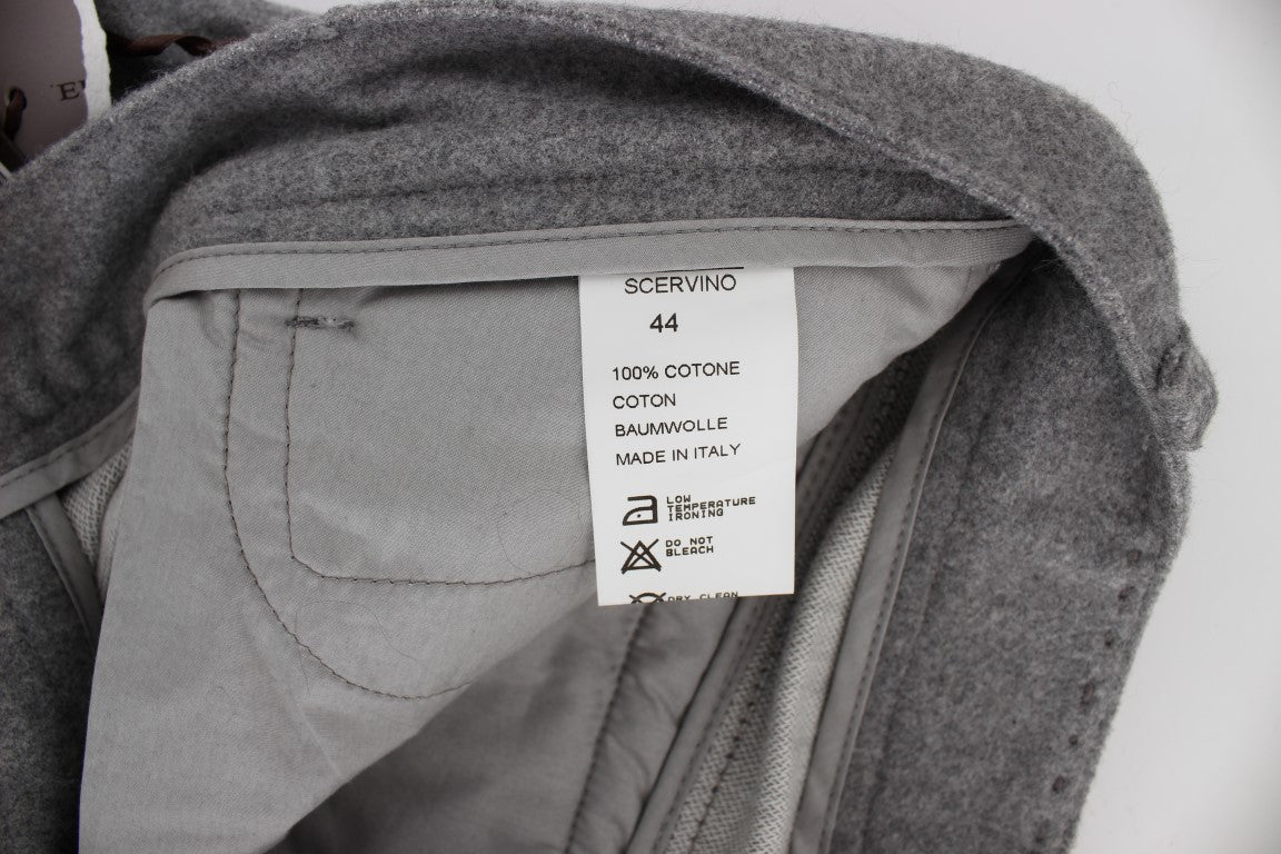 Tagged gray jacket with visible label