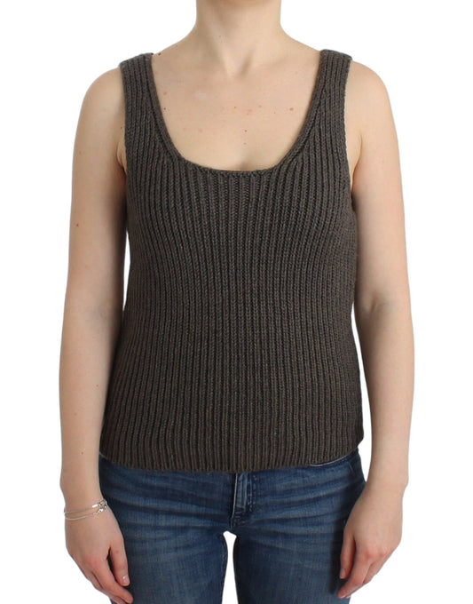 Brown knit tank top on woman