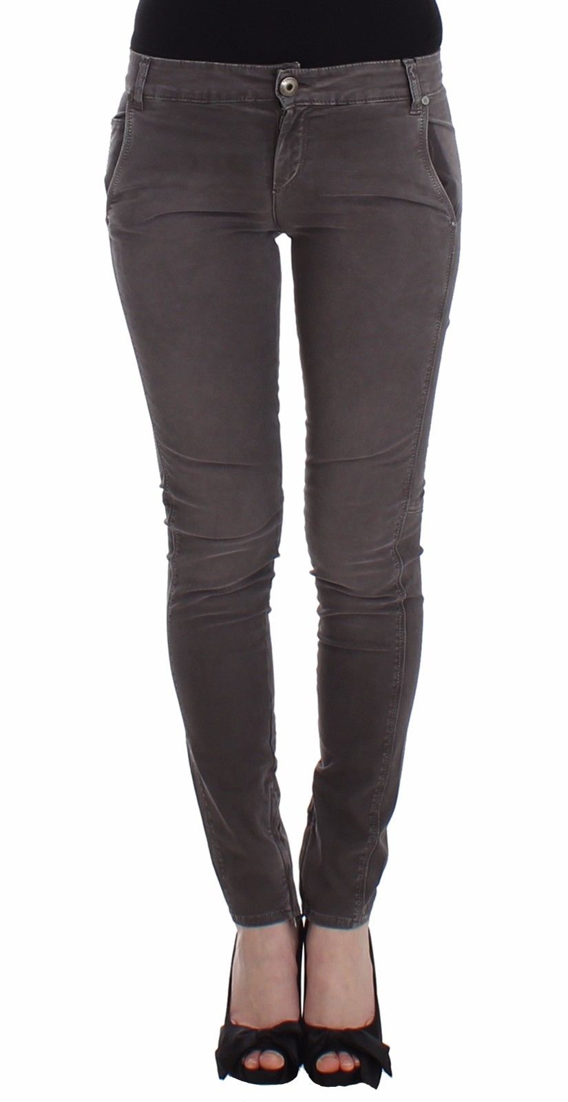 Pair of women's jeans with distressed detailing and high waist