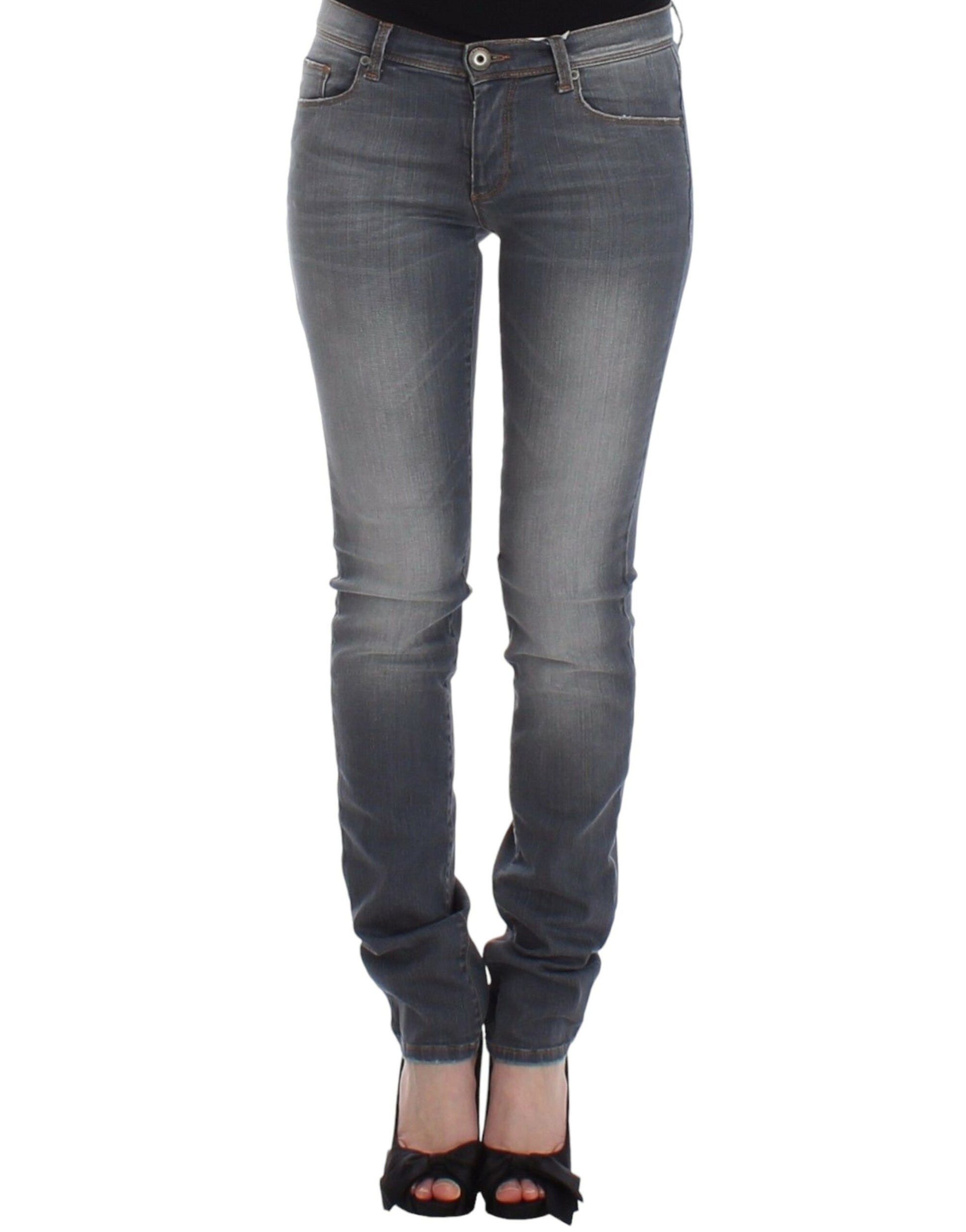 Pair of women's jeans with faded wash and high waist