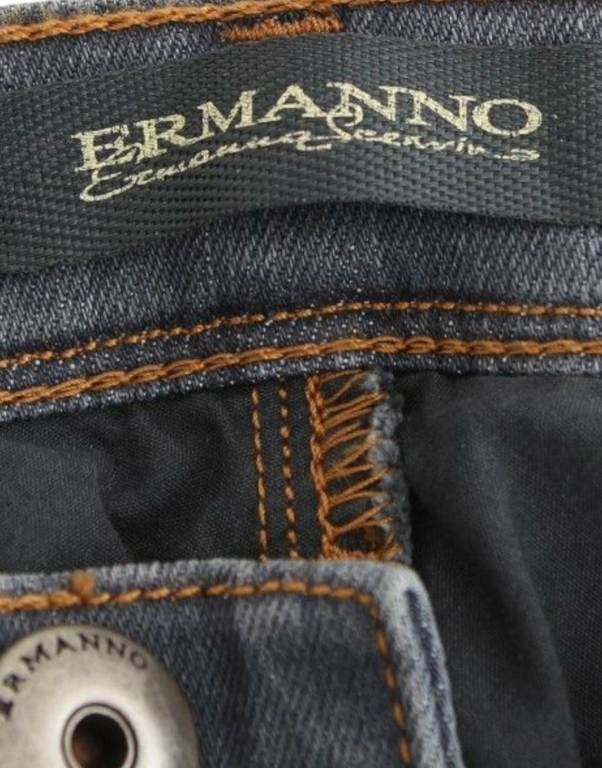 Pair of blue jeans with brand name on label