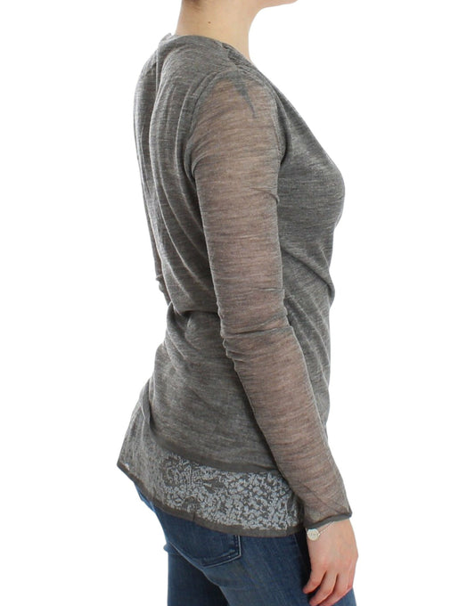 Long sleeve knit top with sheer paneling on back