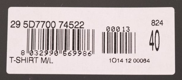 White label on black background with barcode and product information