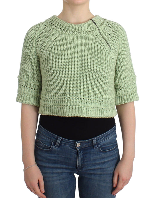 Woman wearing crocheted sweater