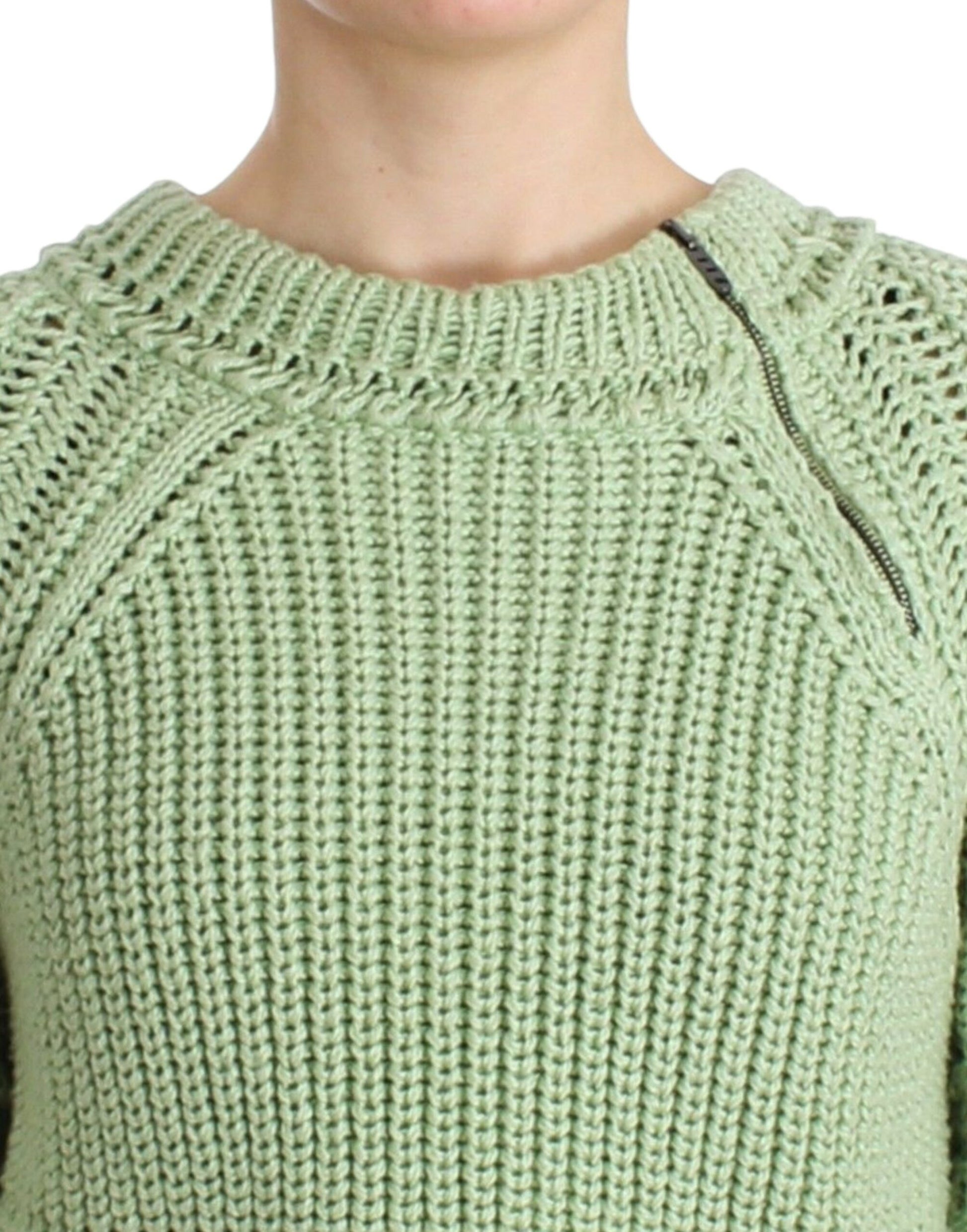 Woman wearing a crocheted sweater