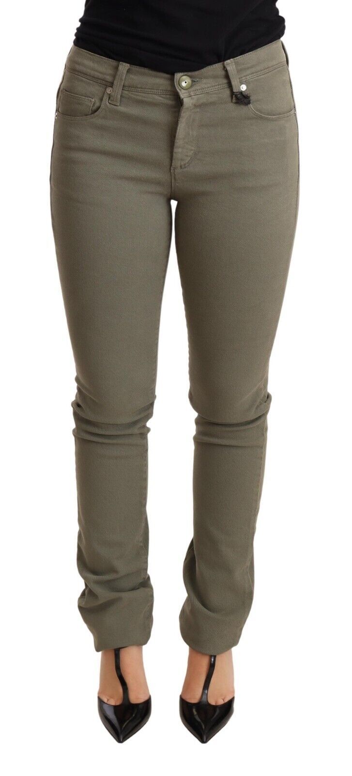 Pair of women's jeans in a light olive green color