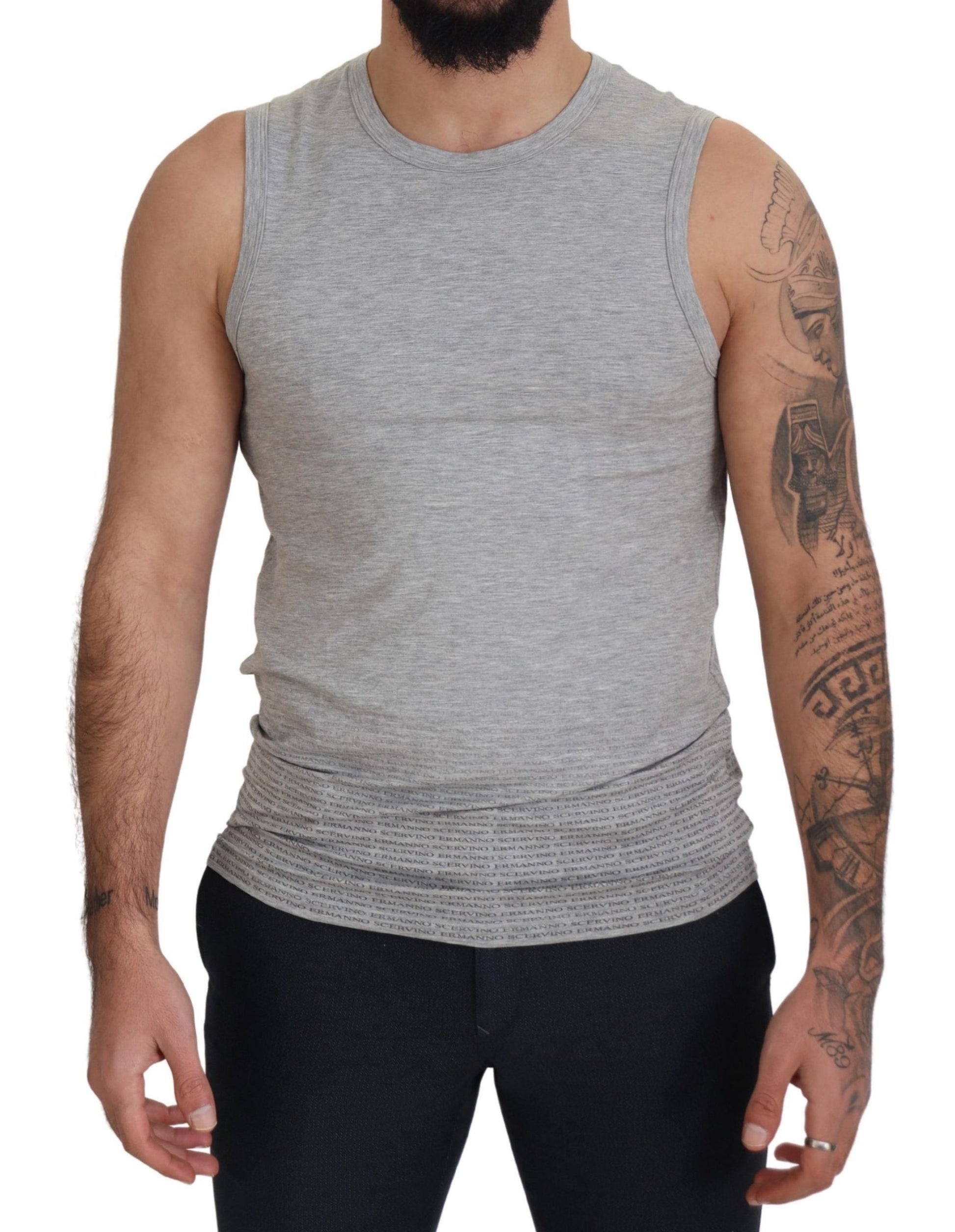 Man wearing gray tank top