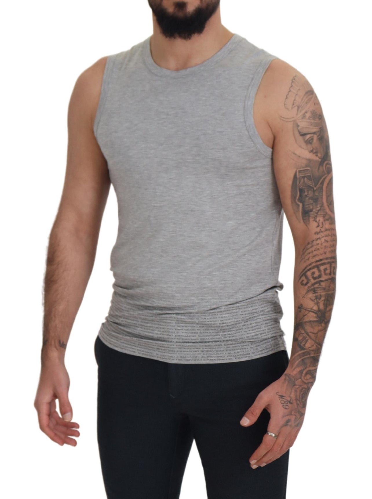 Man wearing gray tank top
