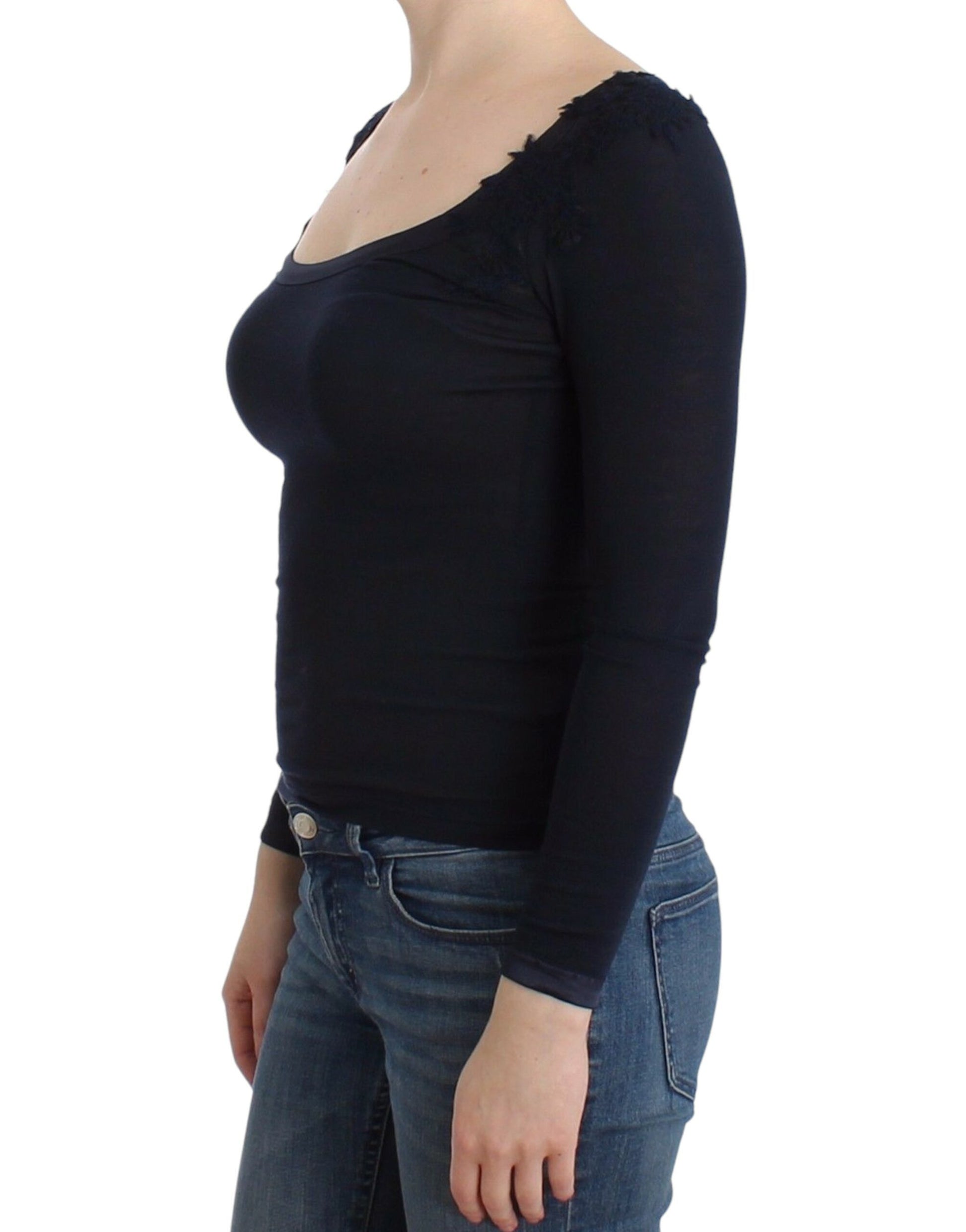Black long sleeve top with lace detailing on front