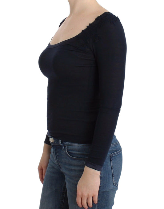 Black long sleeve top with lace detailing on front