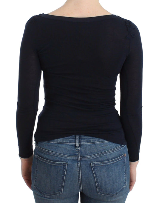 Black long sleeve shirt worn by a woman