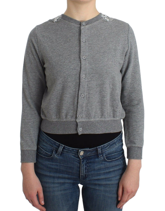 Grey cardigan sweater with buttons on front