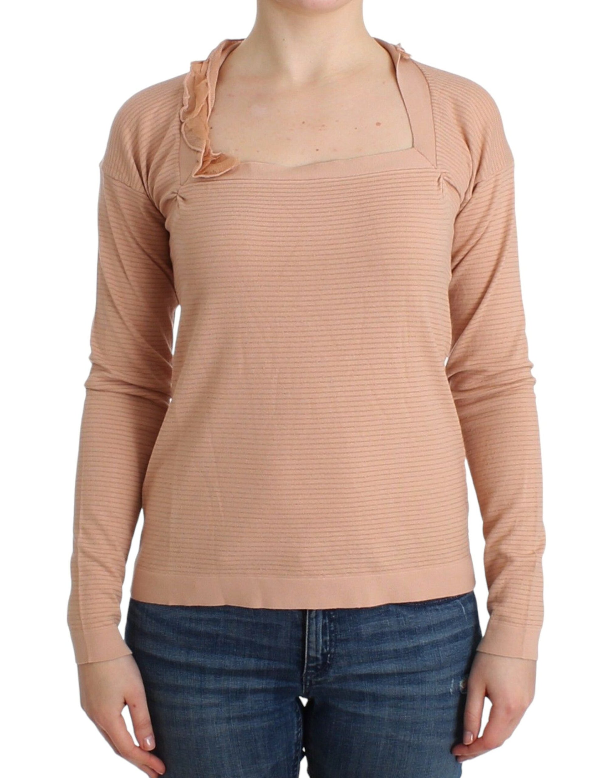 Long sleeve knit sweater in beige color