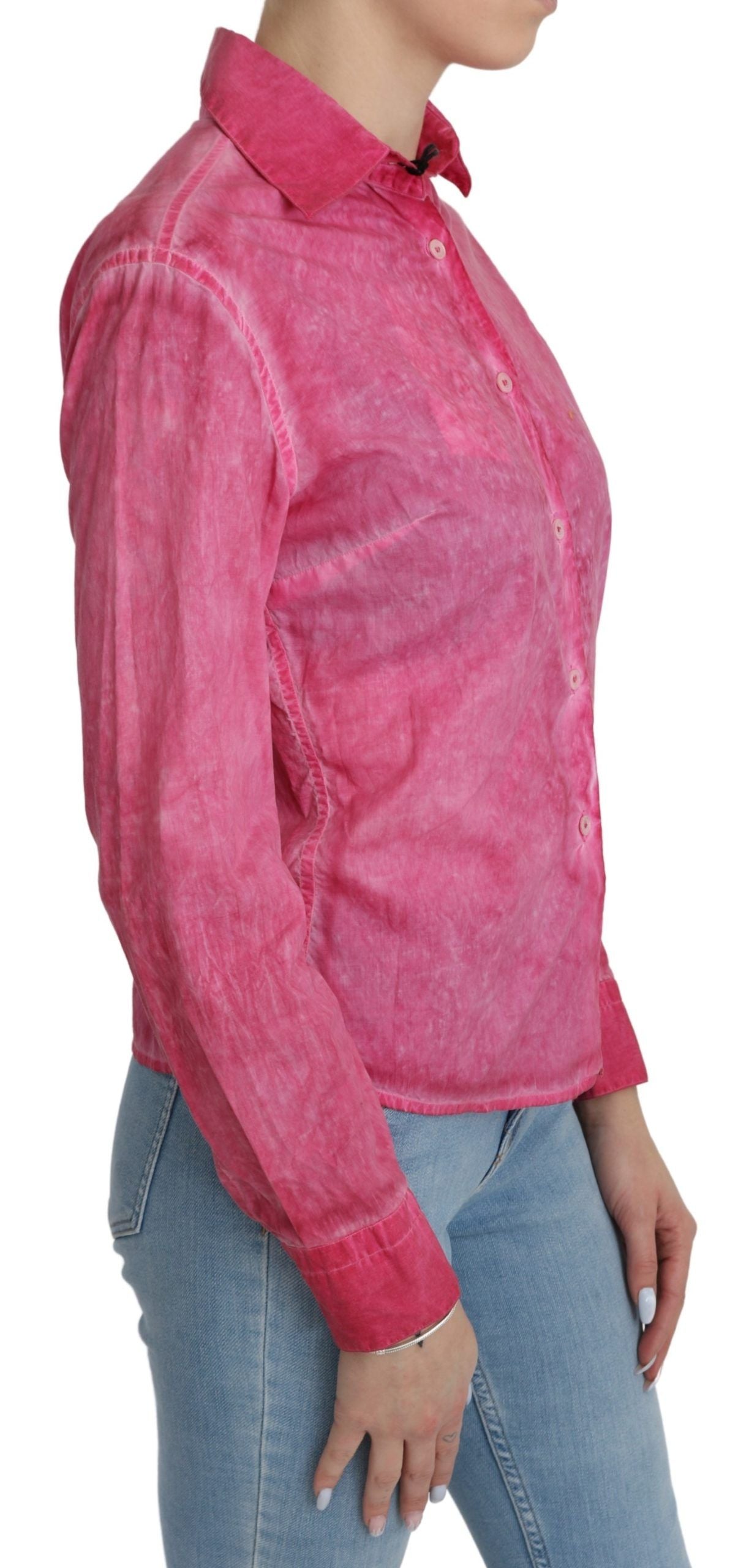 Pink shiny jacket on woman