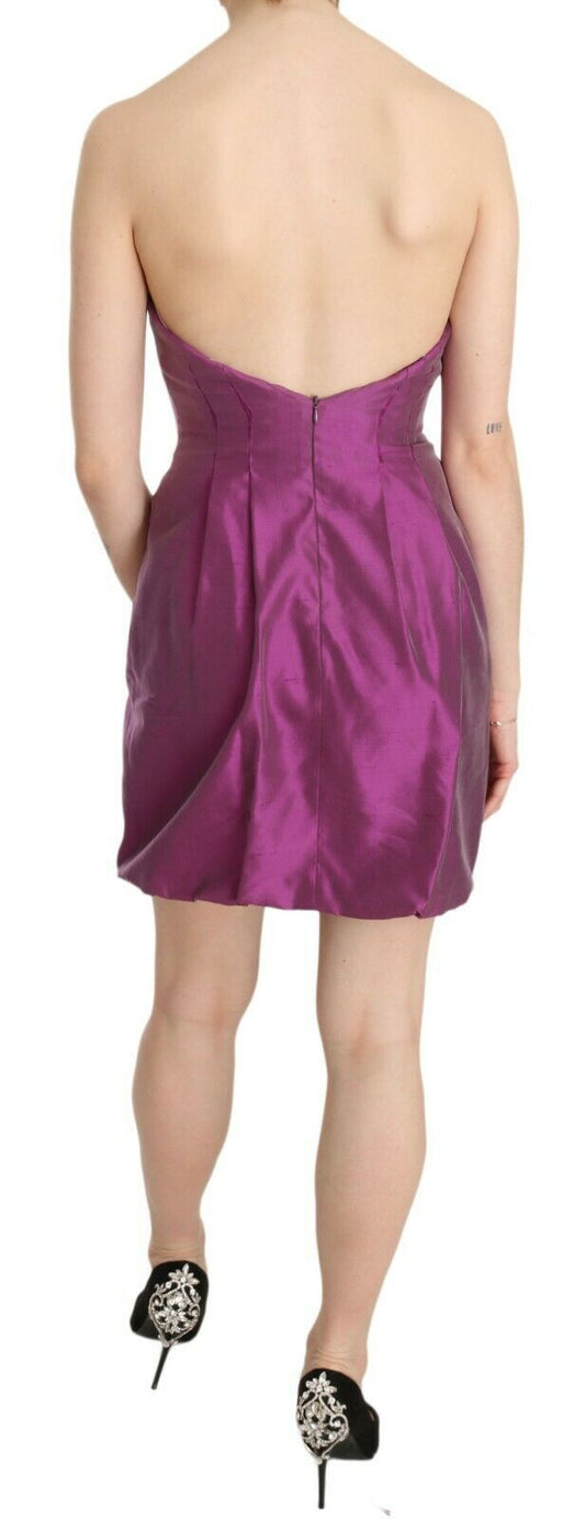 Purple halter backless midi dress with ruched detailing