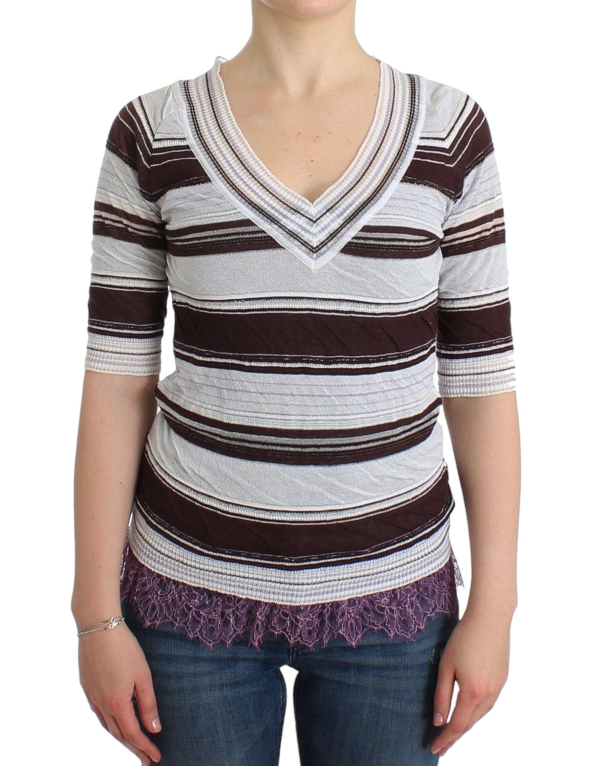 Long sleeve striped sweater on woman