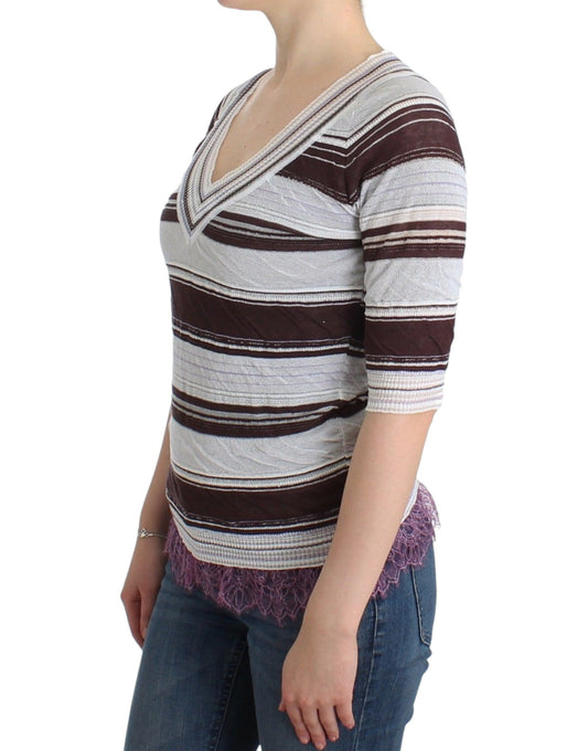 Woman wearing striped sweater