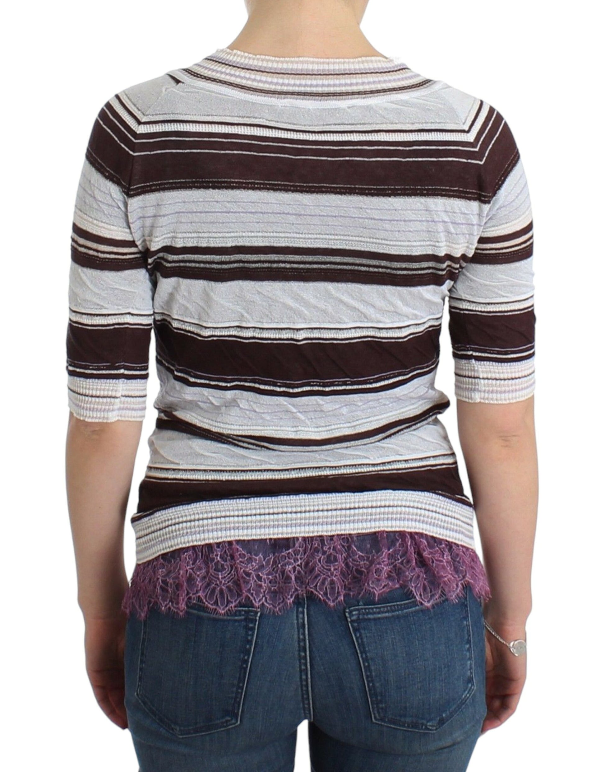 Long sleeve striped sweater with ruffled hem